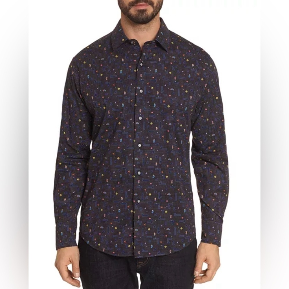 Robert Graham Arcade Print Classic Fit Flip Cuff Sport Shirt Mens Size XL